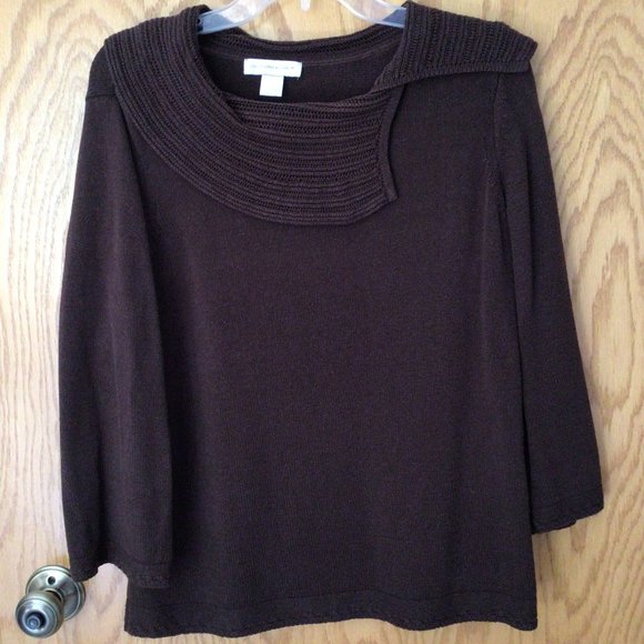 Christopher & Banks Sweaters - Christopher & Banks - Offset collar brown pullover sweater